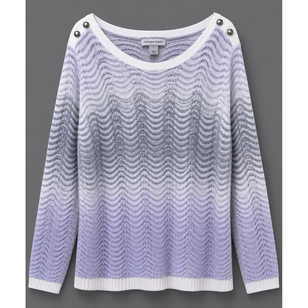 Christopher & Banks Long Sleeve Sparkle Wave Sweater White/Purple Size Large